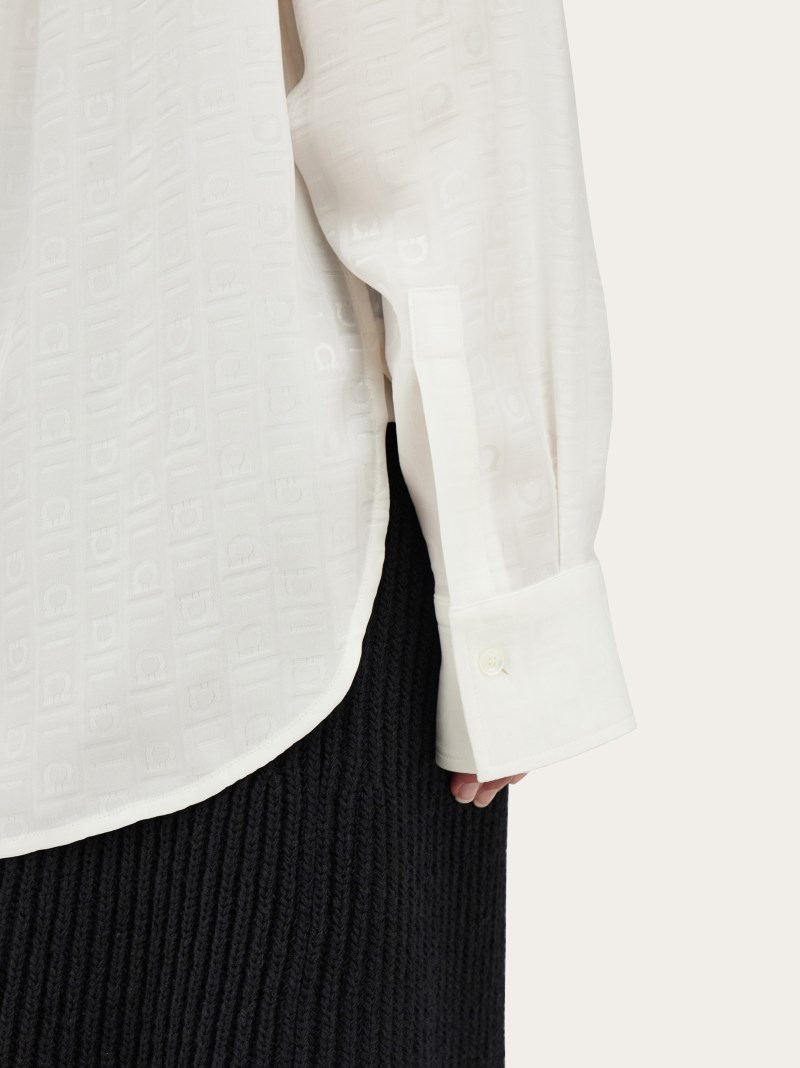 Ferragamo | Women's Monogram Print Silk Shirt - Mascarpone