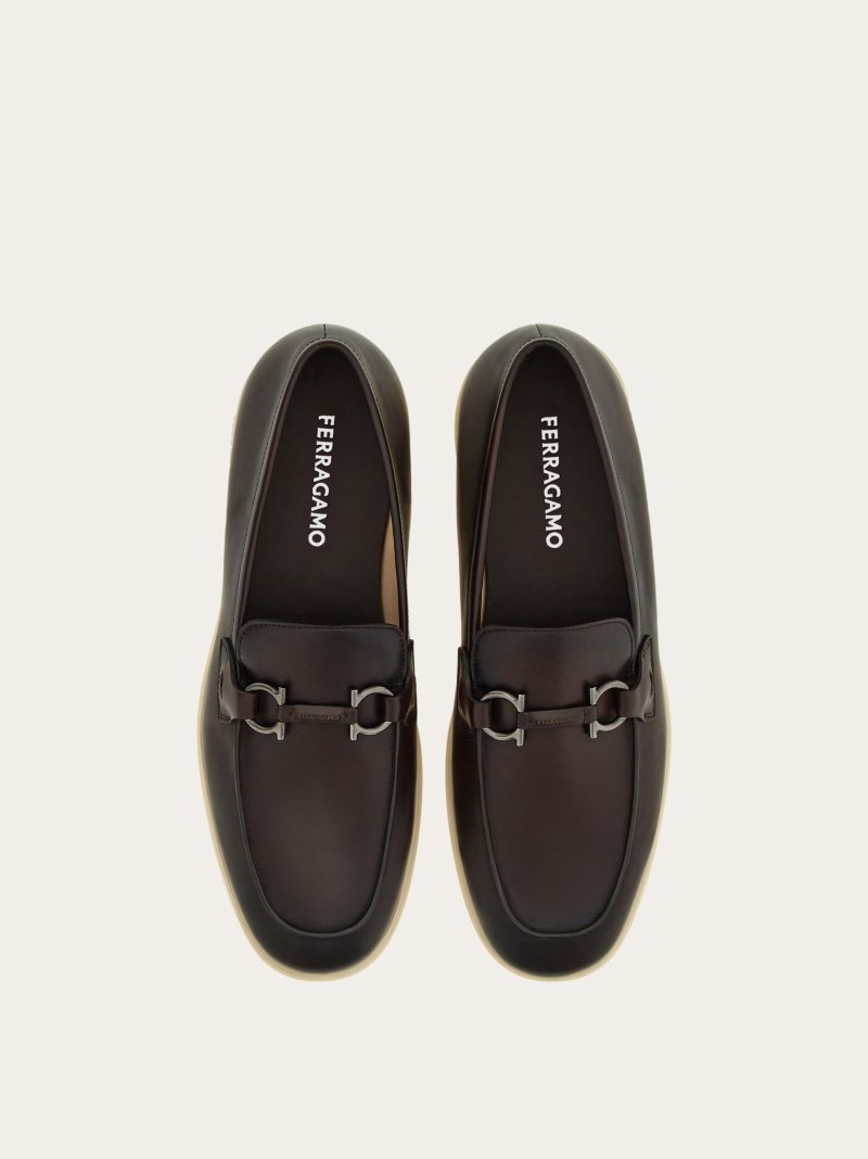 Ferragamo | Men's Casual Loafer With Gancini Ornament - Testa Di Moro