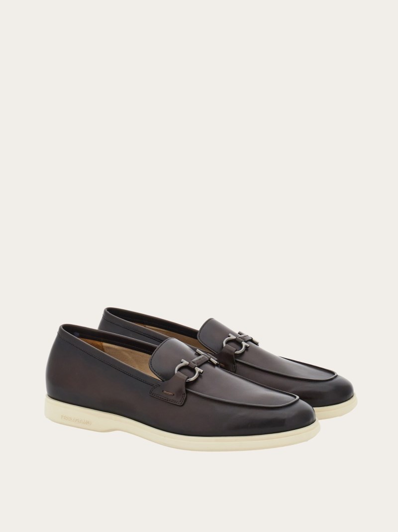Ferragamo | Men's Casual Loafer With Gancini Ornament - Testa Di Moro