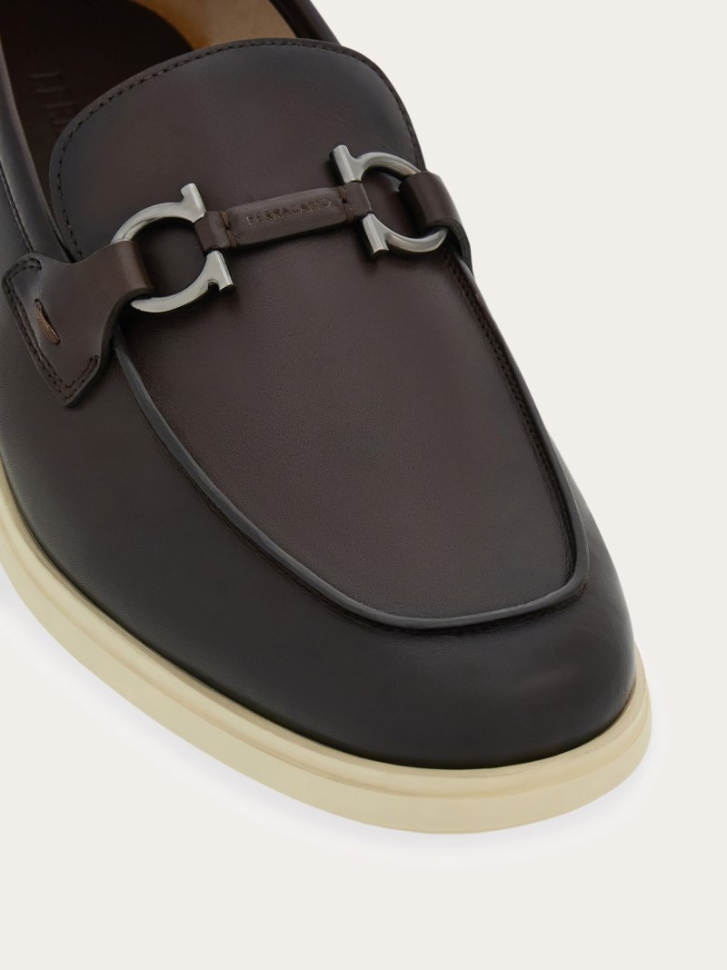 Ferragamo | Men's Casual Loafer With Gancini Ornament - Testa Di Moro