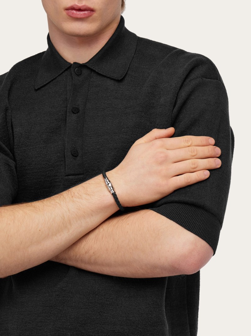 Ferragamo | Men's Braided Leather Bracelet - Black (Size 17)