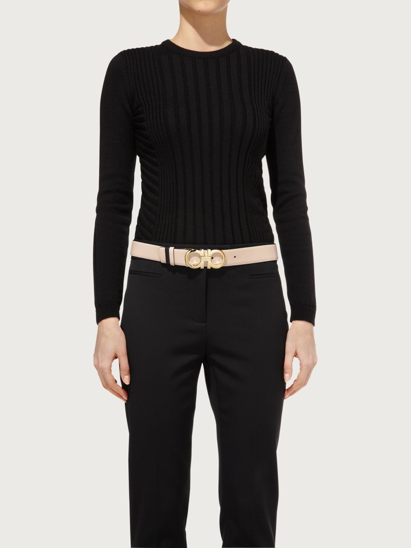 Ferragamo | Women's Reversible And Adjustable Gancini Belt - New Bisque/Black