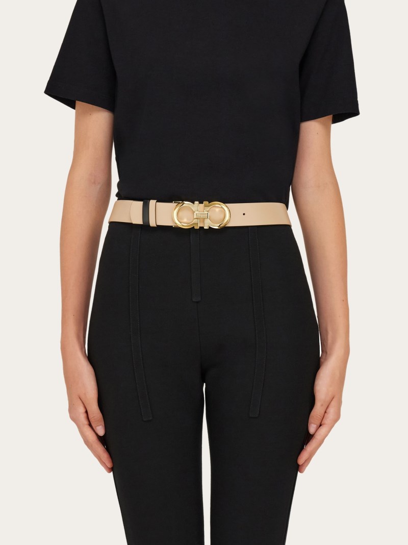 Ferragamo | Women's Reversible And Adjustable Gancini Belt - New Bisque/Black