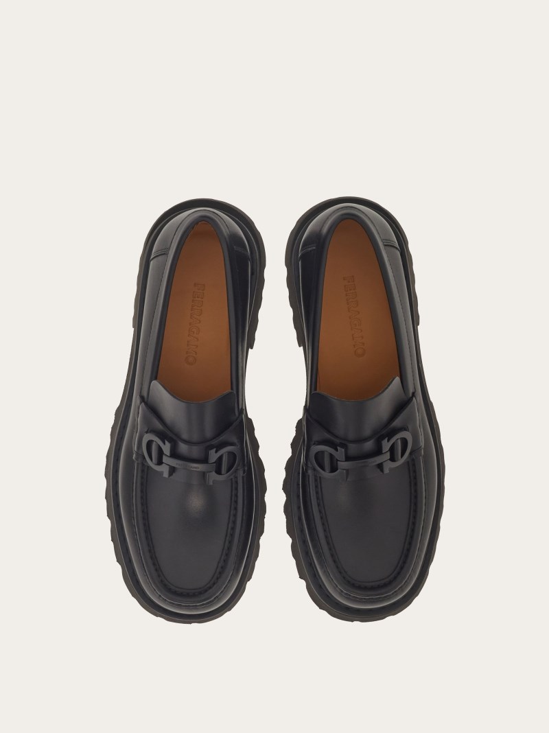Ferragamo | Men's Chunky Moccasin With Gancini Ornament - Black