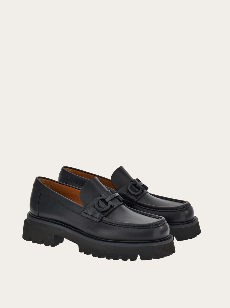 Ferragamo | Men's Chunky Moccasin With Gancini Ornament - Black