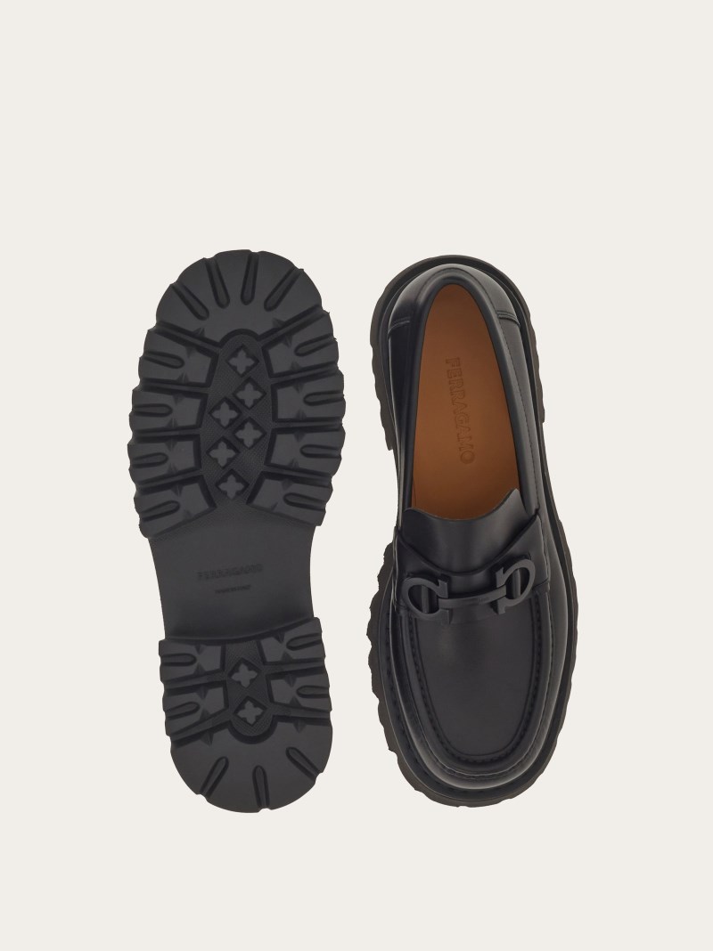 Ferragamo | Men's Chunky Moccasin With Gancini Ornament - Black
