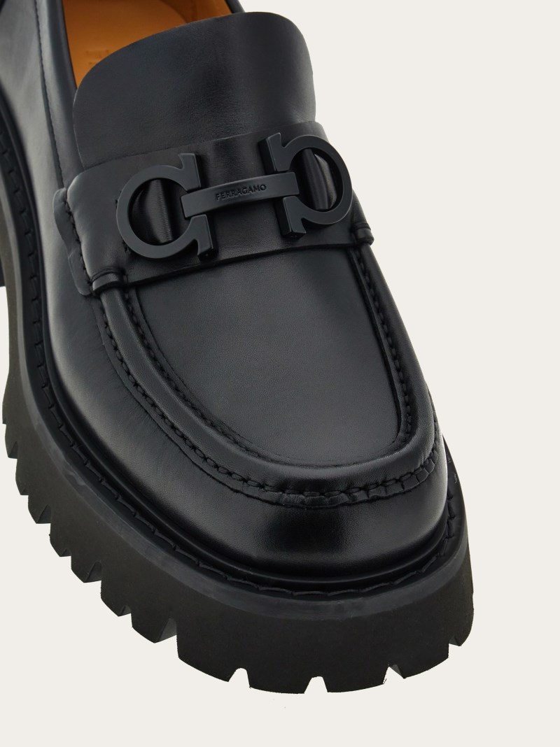 Ferragamo | Men's Chunky Moccasin With Gancini Ornament - Black