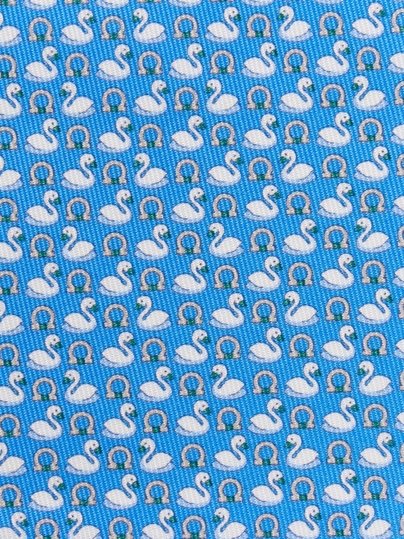 Ferragamo | Men's Swan Print Silk Tie - Light Blue