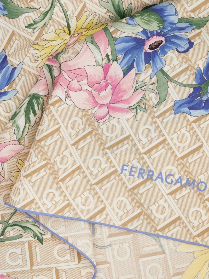 Ferragamo | Women's Bouquet Print Silk Scarf - Oxford Blue