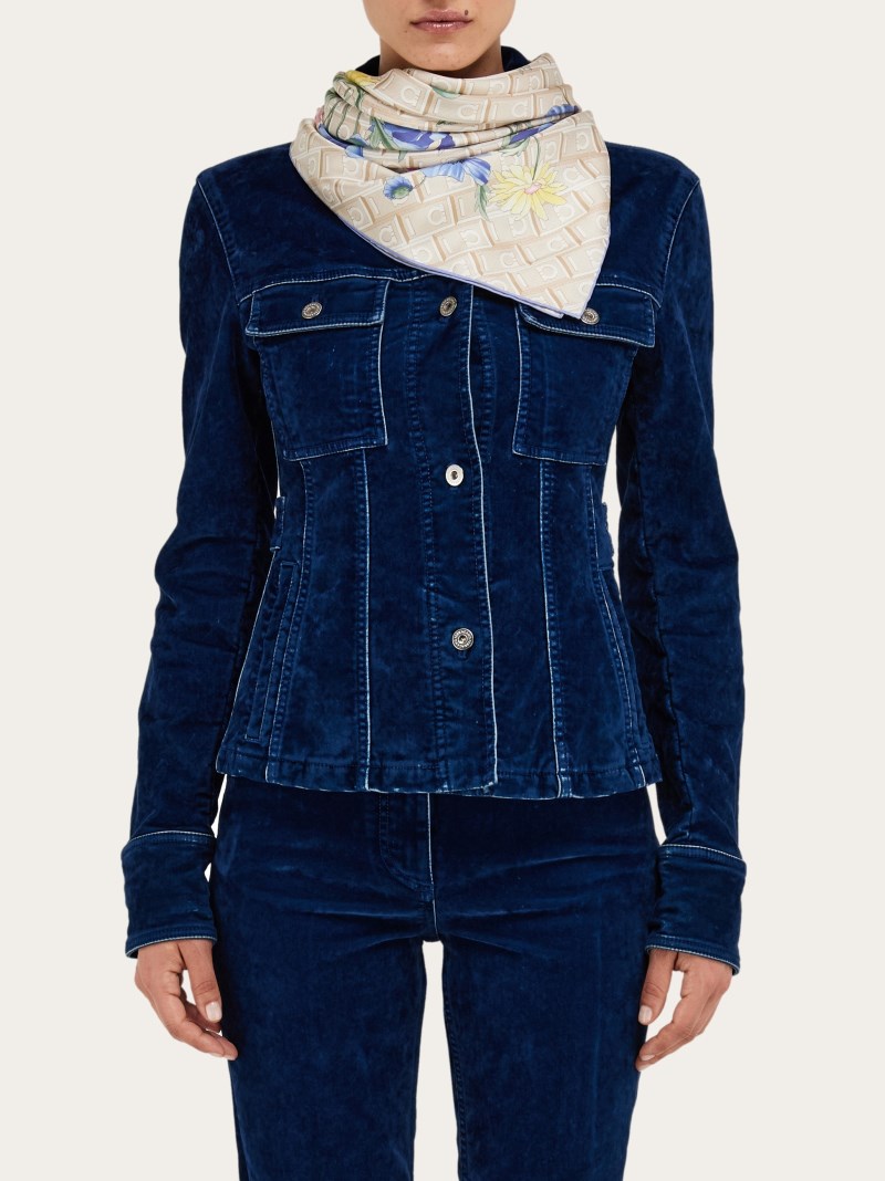 Ferragamo | Women's Bouquet Print Silk Scarf - Oxford Blue