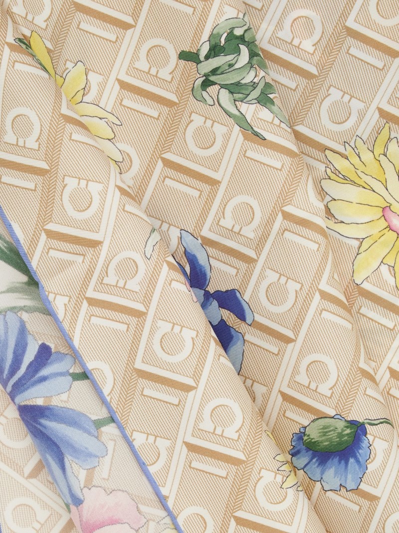 Ferragamo | Women's Bouquet Print Silk Scarf - Oxford Blue