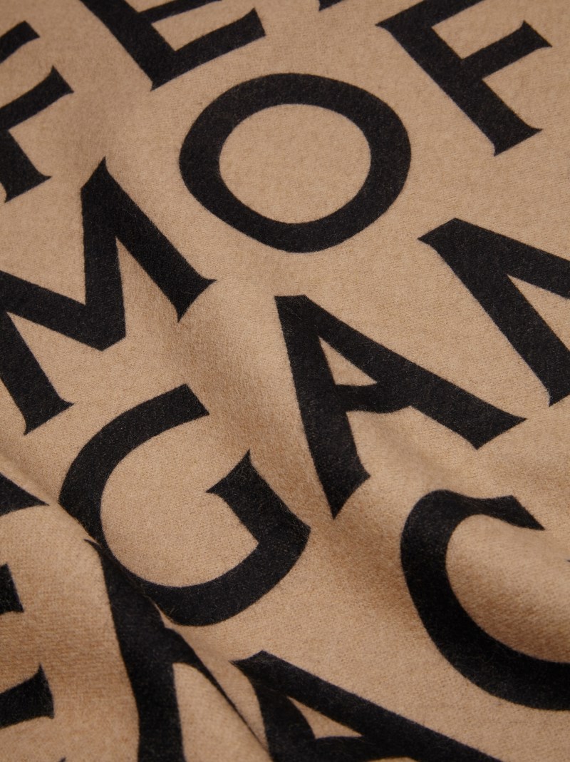 Ferragamo | Women's Double Scarf With Lettering - Black/Camel/Beige