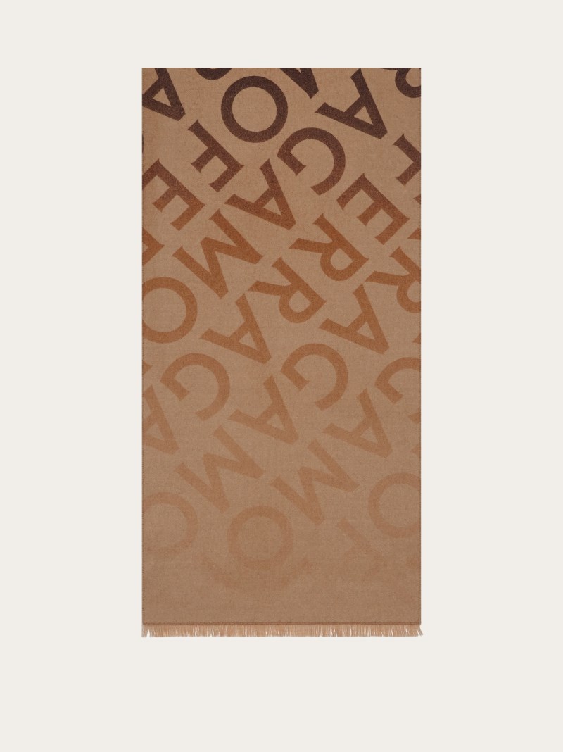 Ferragamo | Women's Double Scarf With Lettering - Black/Camel/Beige