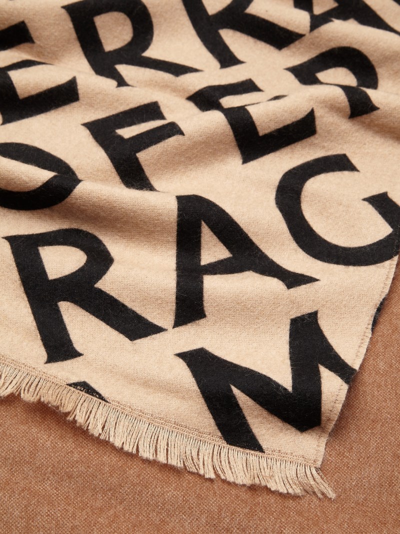 Ferragamo | Women's Double Scarf With Lettering - Black/Camel/Beige