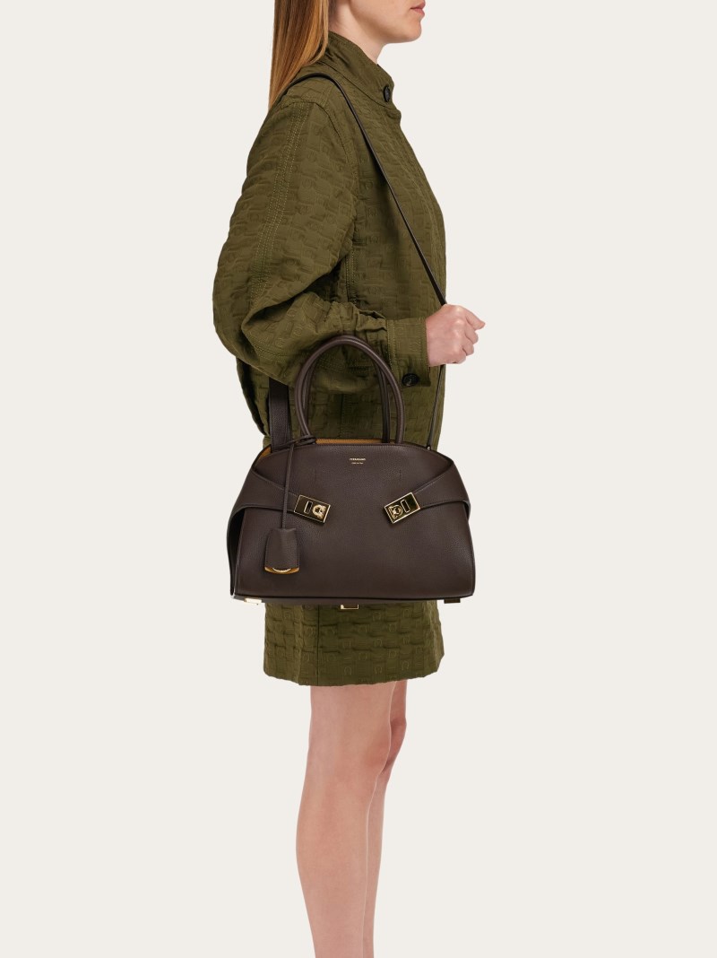 Ferragamo | Women's Hug Bicolor Handbag - Testa Di Moro/Burnt Ocher