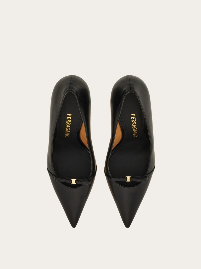 Ferragamo | Women's Mini Bow Mid Heel Pump - Black/Biscuit